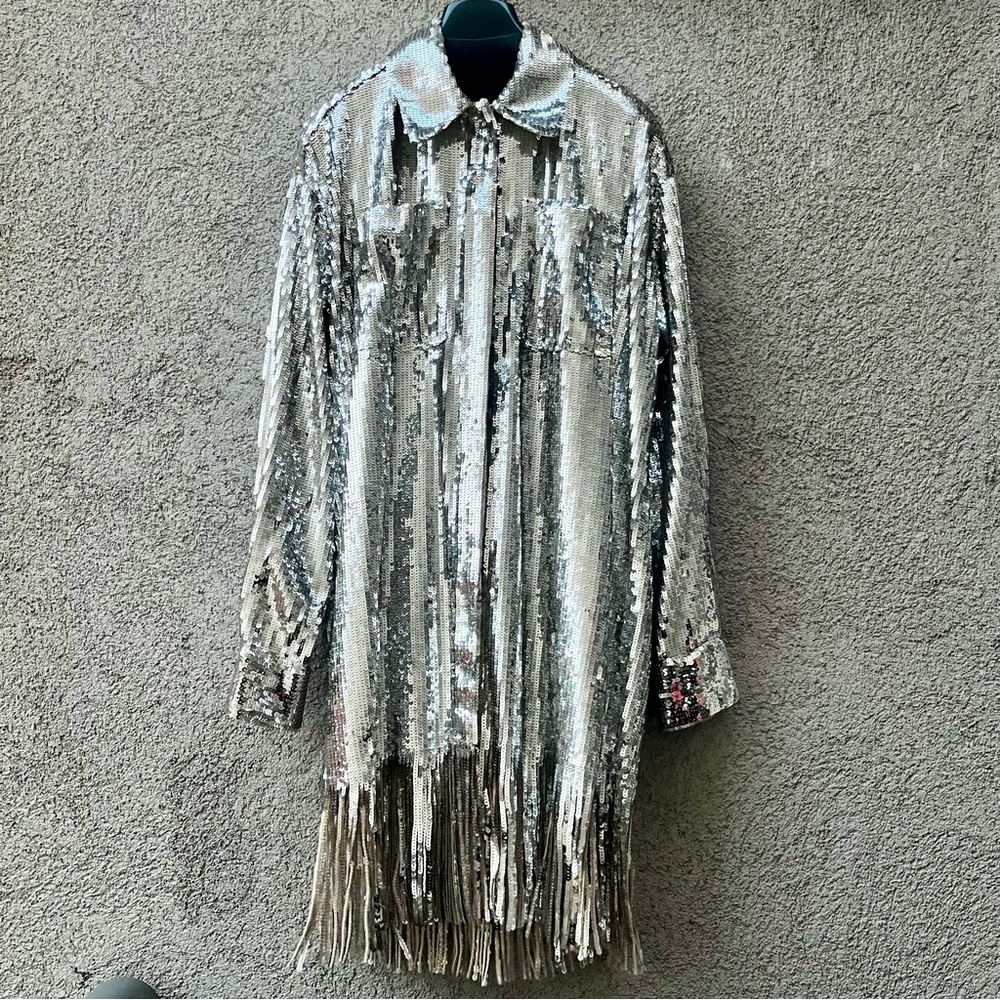 NWOT PINKO Sequined Shirt Jacket/Dress With Fringe
